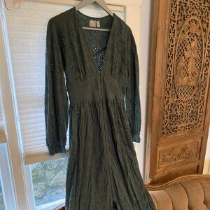 Forest Green Long-Sleeve Eyelet ASOS Dress